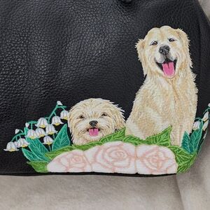 SOLD-Furla Black Bag CUSTOMIZED W/with Dog and Floral Design